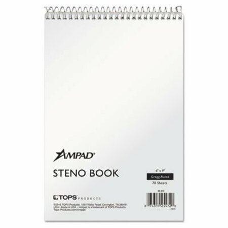 AMPAD/ OF AMERCN PD&PPR Ampad, STENO BOOKS, GREGG RULE, 6 X 9, WHITE, 70 SHEETS 25472
